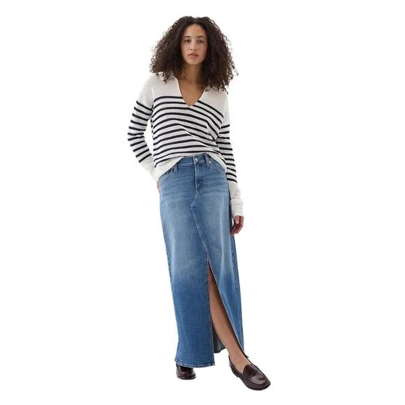 GAP Denim Maxi Skirt Medium Wash Womens Blue Jean Front Slip Long Skirt | 10 EUC - Picture 11 of 11